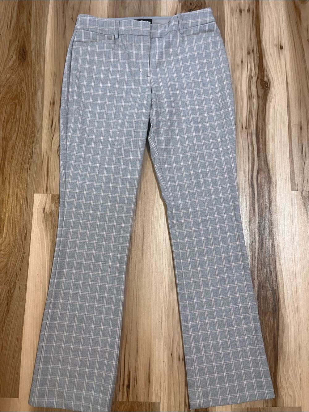 Express 10 Regular Columnist Barely Boot Cut Mid Rise Work Pants Plaid Gray Pink
